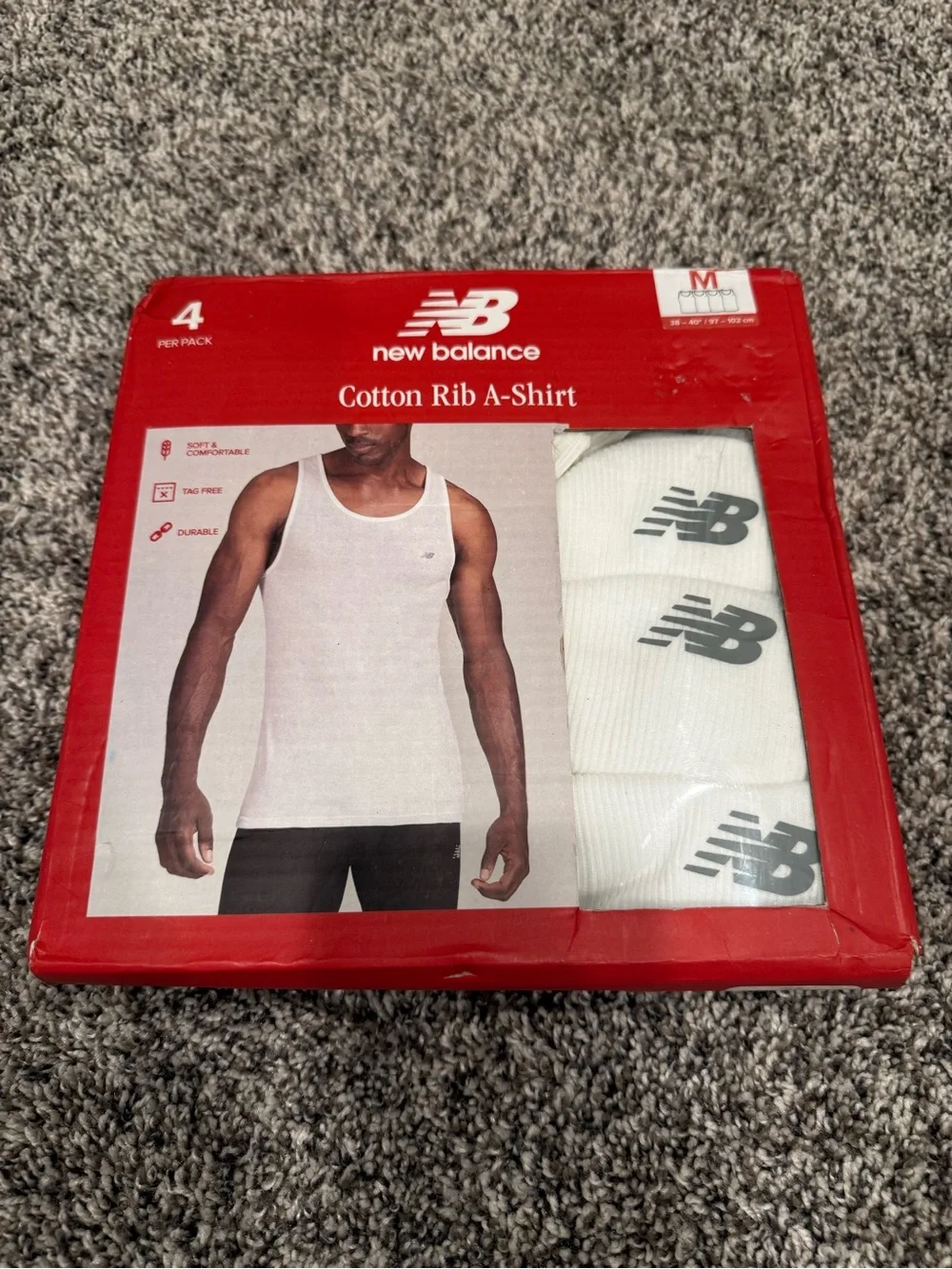 New Balance White 4-Pack Cotton Rib A-Shirts (Men's)